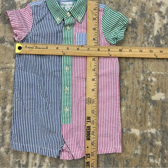 Ralph Lauren Striped Seersucker One Piece Romper Pink Blue Green white 3 Months - Picture 3 of 5
